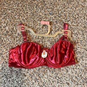 Vintage Intima Satin Bra Full Coverage Underwire Support Lingerie‎ Red 34B